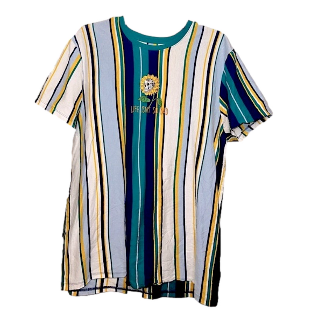 RUE21 “Life Isn’t So Bad” Striped Sunflower Sugar Skull T-Shirt